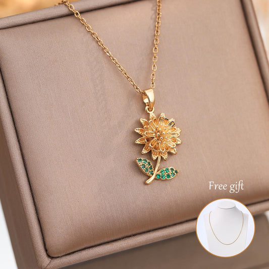 Creativity Rotating Pendant Sunflower Flower Zircon Necklace